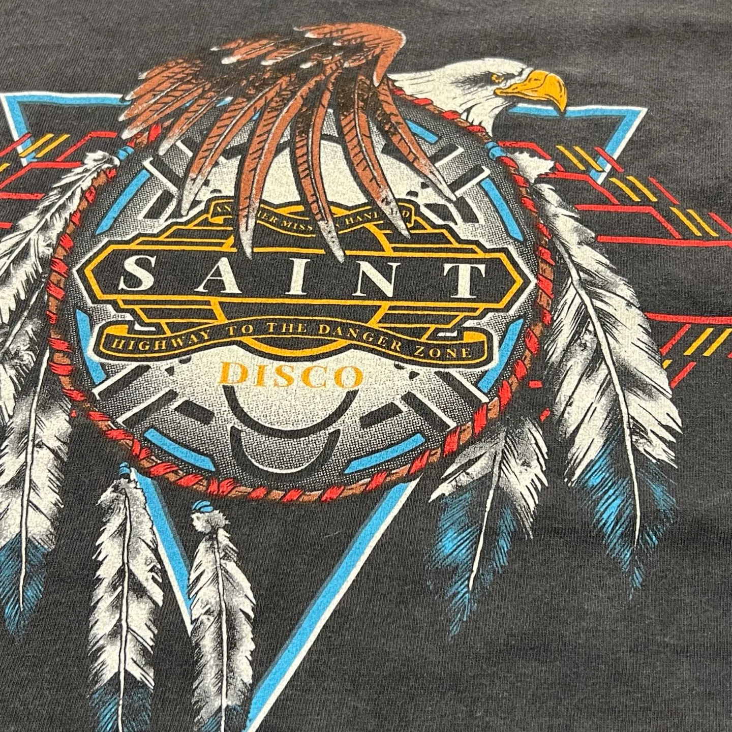 More details SAINT Mxxxxxx x TEFLON DISCO SAINT DISCO ML_LS TEE/BLK Eagle Feather Spider Web Distressed Long Sleeve S-XL Ready-to-wear Assute dyeing, water spray fading treatment, customized TEFLON DISCO co-branded accessories, hand-splashed ink, wormhole fraying treatment, genuine level printing process